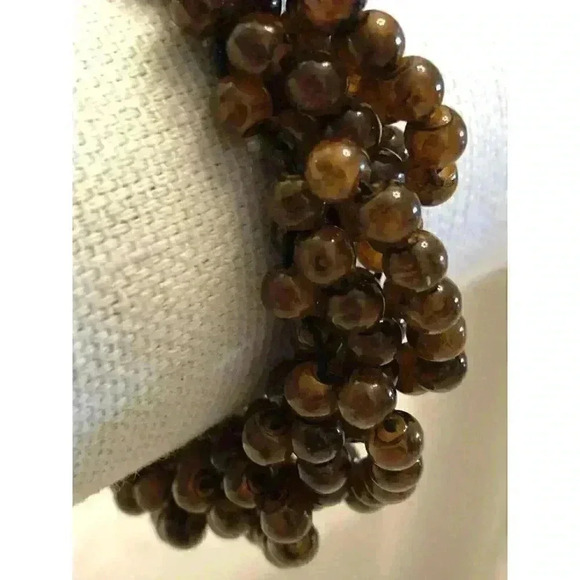 Vintage Stretch Brown Beaded Bangle Bracelet Chunky Retro Bohemian Balinese Poly - Picture 2 of 6